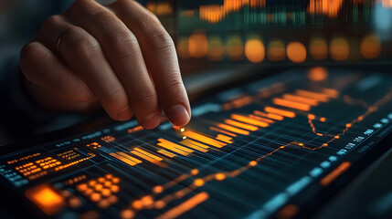 Finger interacting with digital data visualization on a screen