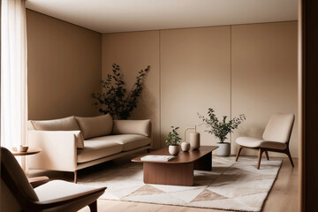 Minimalist, japandi style interior design of modern living room