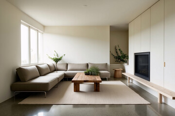 Minimalist, japandi style interior design of modern living room