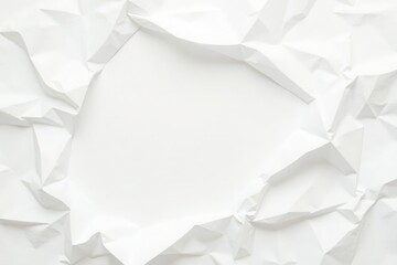 Fototapeta premium Crumpled white paper with a blank center, texture, creativity, design, background