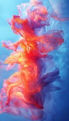 Obraz premium Abstract swirls of vibrant orange and pink against a cool blue background.