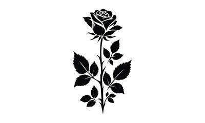 silhouette rose, Roses tattoo. Black roses vector design. Black silhouette of rose, Valentines day silhouette of rose element set. Romantic, rose silhouette vector and white background