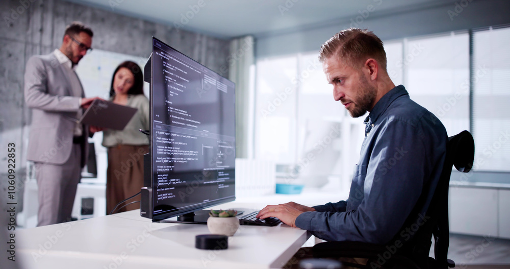 Poster Software Engineer Developer Using Desktop Computer
