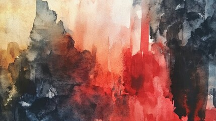 Abstract Watercolor Background in Red, Orange, and Black