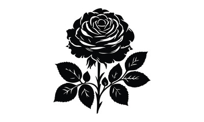 silhouette rose, Roses tattoo. Black roses vector design. Black silhouette of rose, Valentines day silhouette of rose element set. Romantic, rose silhouette vector and white background