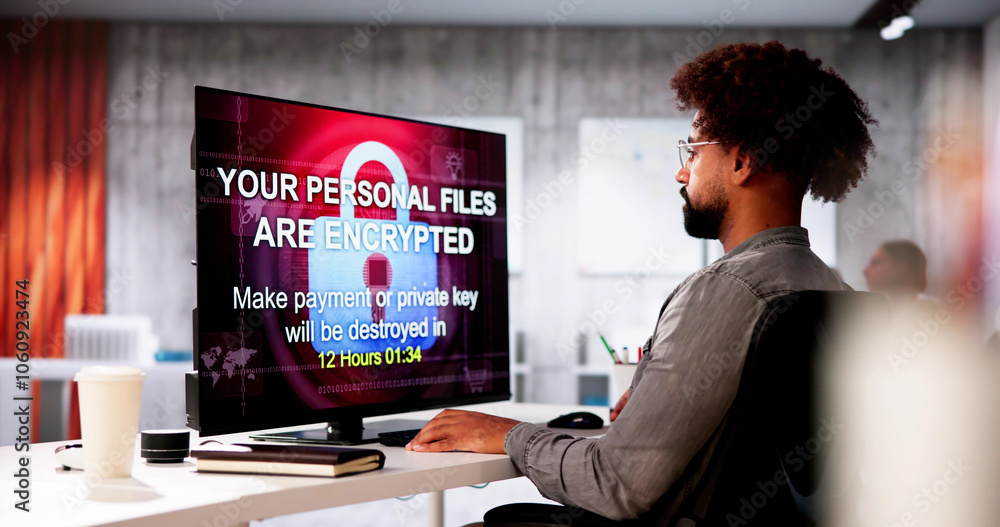 Poster ransomware extortion attack. hacked laptop password