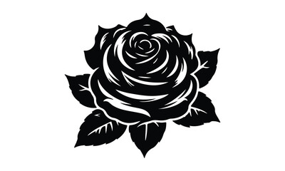 silhouette rose, Roses tattoo. Black roses vector design. Black silhouette of rose, Valentines day silhouette of rose element set. Romantic, rose silhouette vector and white background