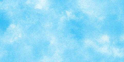 Creative vintage light sky blue background with various clouds and fogg, Watercolor stain with hand paint pattern on blue canvas, natural cloudy watercolor abstract painting background.	