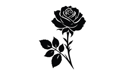 silhouette rose, Roses tattoo. Black roses vector design. Black silhouette of rose, Valentines day silhouette of rose element set. Romantic, rose silhouette vector and white background