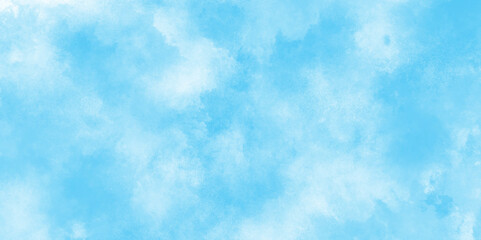 Creative vintage light sky blue background with various clouds and fogg, Watercolor stain with hand paint pattern on blue canvas, natural cloudy watercolor abstract painting background.	