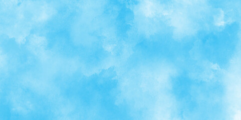 Creative vintage light sky blue background with various clouds and fogg, Watercolor stain with hand paint pattern on blue canvas, natural cloudy watercolor abstract painting background.	