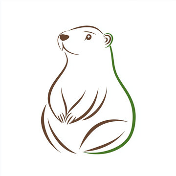 recommend clip art: a groundhog, simple outline with solid brown and green colors, elegant and clean composition on a white background
