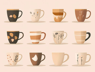 Obraz premium Kreative Kaffeetassen in verschiedenen Designs und Farben