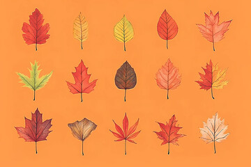 Fototapeta premium Herbstliche Blätter auf leuchtend orangefarbenem Hintergrund