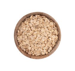 dry rolled oatmeal in bowl isolated