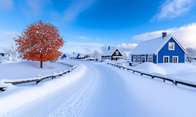 Dutch town in the winter along the canal