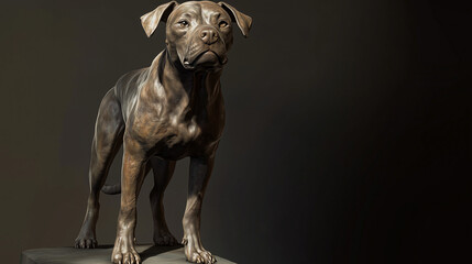 Realistic bronze sculpture of a standing dog with a focus on detail and texture