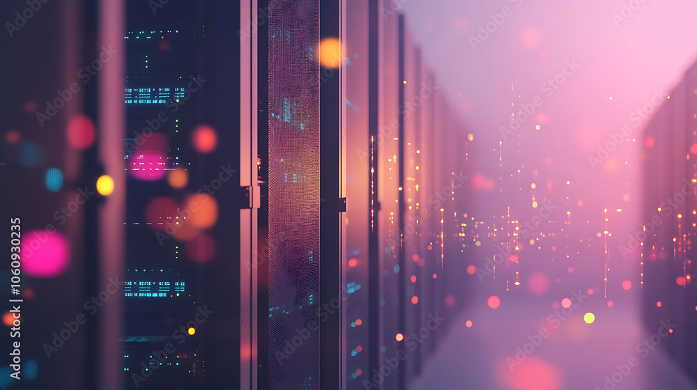 Aufkleber 3d illustration banner of server room in data center full of telecommunication equipment, concept of