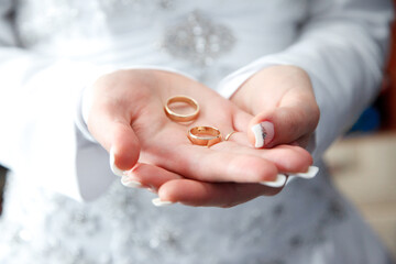 Wedding rings in hands.