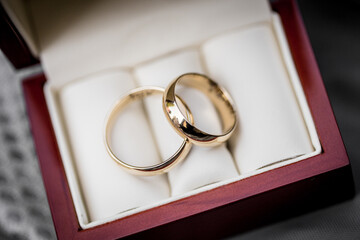 Wedding rings on a pillow.