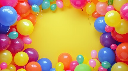 Colorful Balloon Frame on Yellow Background