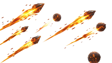 Collection of Flying Meteors Moving Through Space Generative AI