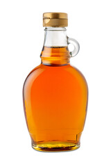 Maple syrup in glass cruet, typical Canadian sweet syrup, isolated on white with clipping path included