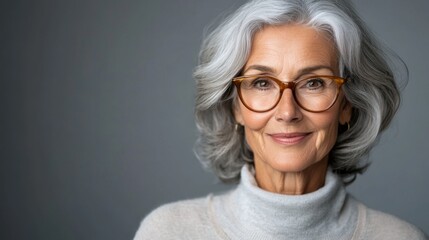 Fototapeta premium Senior Woman with Silver Hair and Glasses Smiling