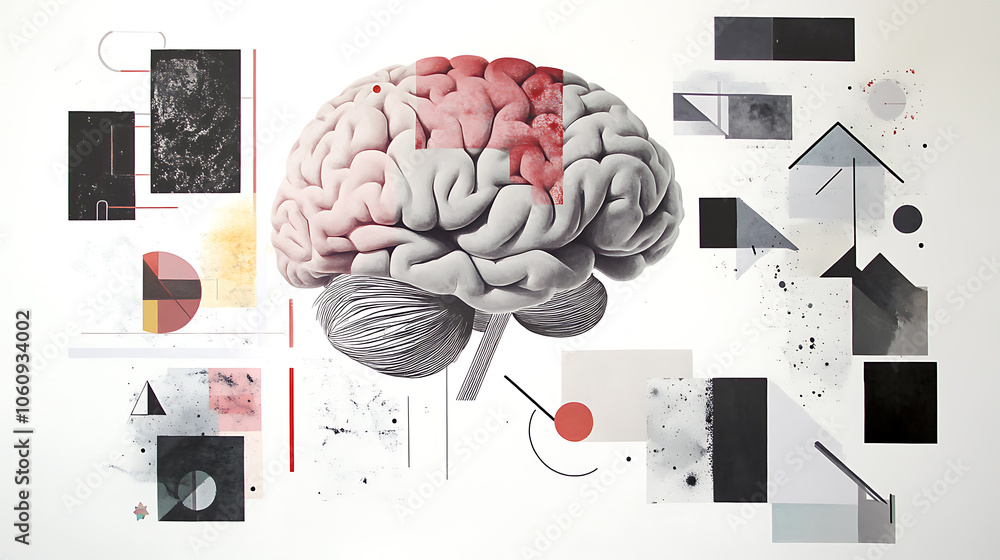 Poster a white background with a brain and geometric images