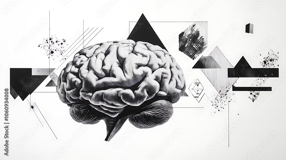 Aufkleber a white background with a brain and geometric images