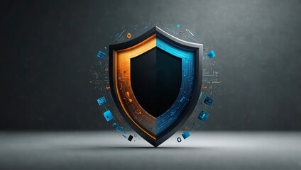 Abstract fintech logo with security elements like shields and locks, branding, digital security