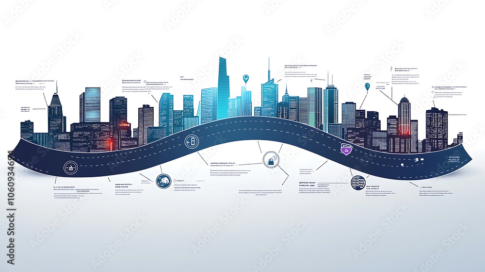 Poster Business road map timeline infographic city designed for abstract background template milestone element modern diagram process technology digital marketing data presentation chart Vector illustration