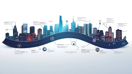 Business road map timeline infographic city designed for abstract background template milestone element modern diagram process technology digital marketing data presentation chart Vector illustration