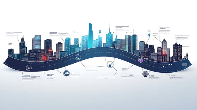 Business road map timeline infographic city designed for abstract background template milestone element modern diagram process technology digital marketing data presentation chart Vector illustration