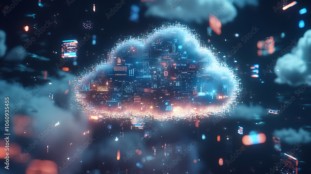 Aufkleber computer cloud with many digital icons in the background