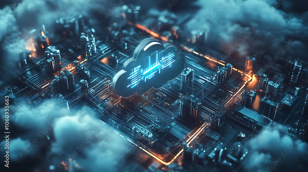 Poster concept of industry 4, 0 technology, automation system with cloud computing