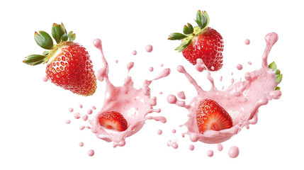 Strawberries in Pink Yogurt on Transparent Background Generative AI