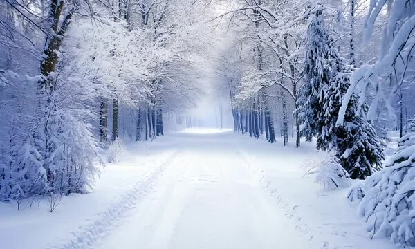 Walking through magical winter white christmas forrest