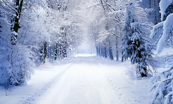 Walking through magical winter white christmas forrest