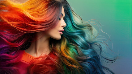 Magnifique femme aux cheveux arc-en-ciel