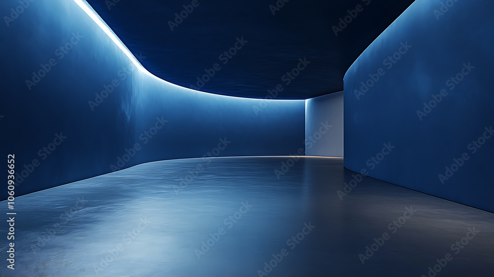 Aufkleber empty dark blue studio background and grey floor concrete perspective with blue soft light well edit