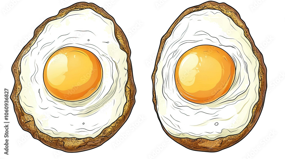 Poster top view of a collection of two perfectly fried eggs on a white plate generative ai