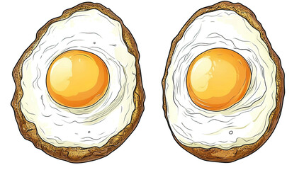 Top View of a Collection of Two Perfectly Fried Eggs on a White Plate Generative AI