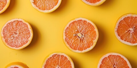 Sliced oranges on a bright yellow background, embodying hedonistic minimalism