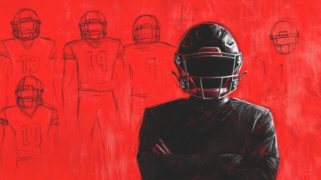 Sketch of Football Player in Helmet Centered Design