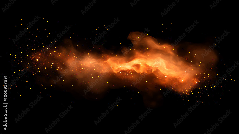 Poster fire spark overlay with smoke and flame background, grill heat glow in cloud isolated transparent ve