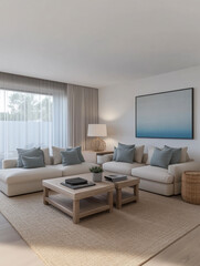 Fototapeta premium Modern living room with neutral tones and natural light during the day
