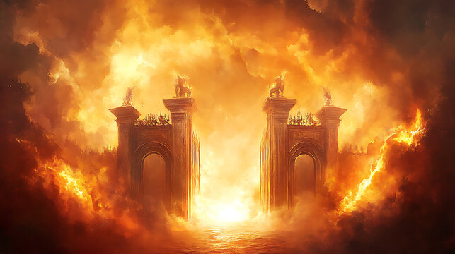 Fiery illustration of hell's gates