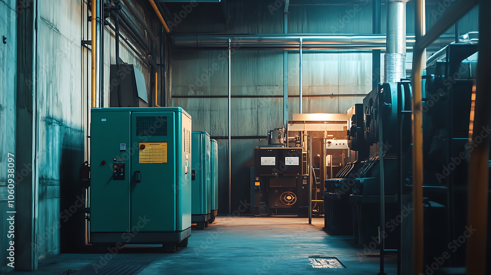 Poster Generator room with two generators in factory standby for power backup, Diesel generator