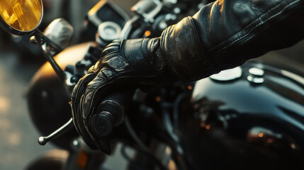 Hand in glove on motorcycle brake handle